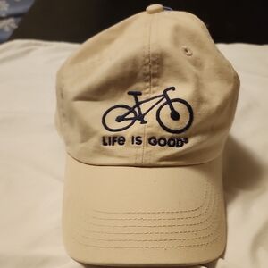 Life Is Good Tan Cap with Blue Tag